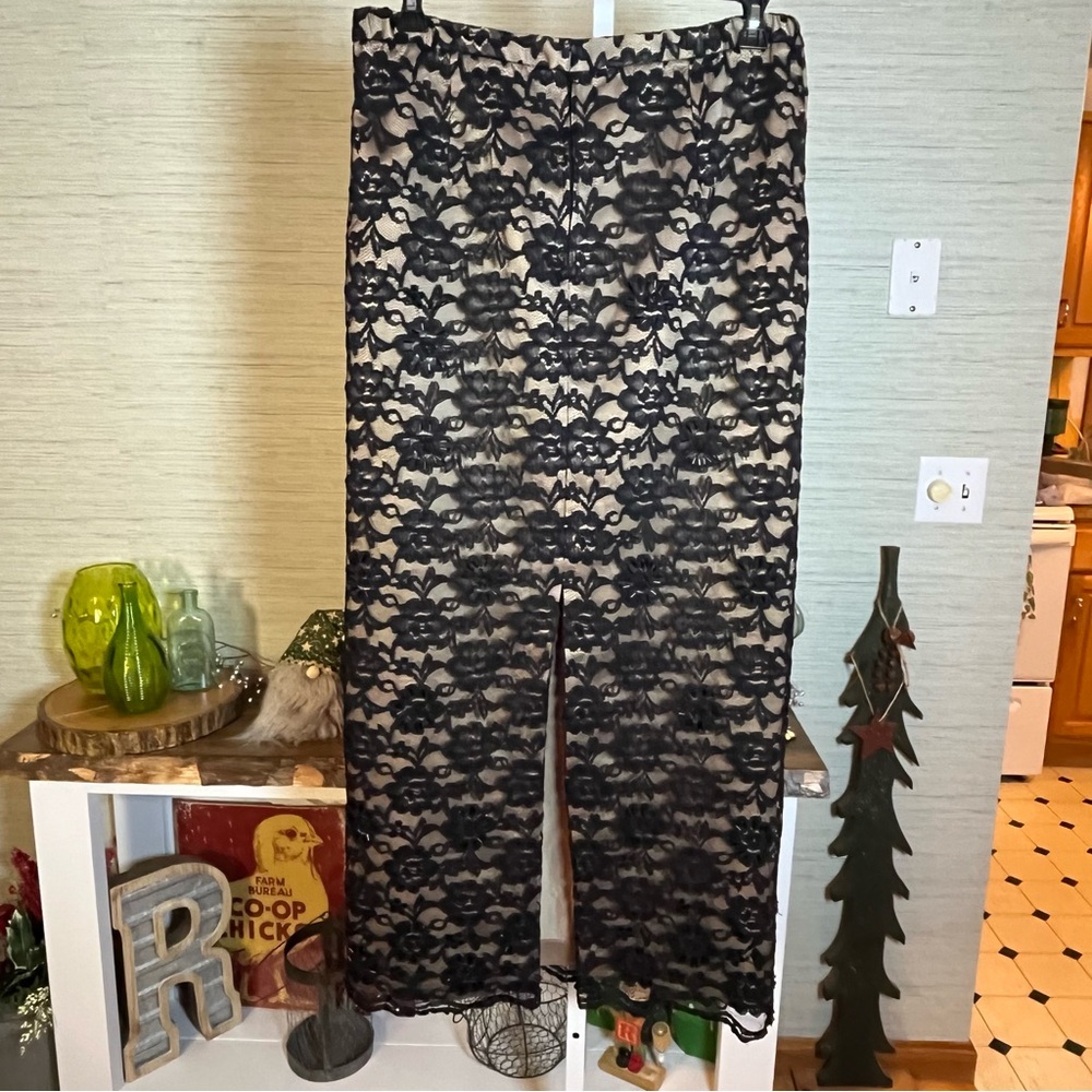 High Waisted Black Lace Maxi Evening Skirt Women Size 14 Formal Elegant Sequins - Picture 4 of 6